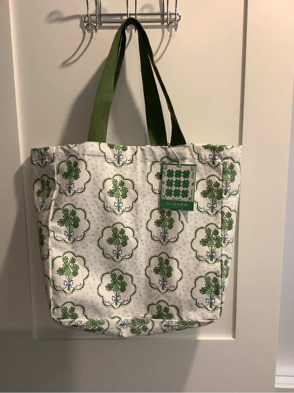 Green Floral Canvas Tote Bag